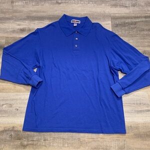 Jerzees Vintage Long Sleeve Blue Polo Shirt Mens Large
